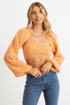 Orange Ribbed Fuzzy Knit Crop Top & Long Sleeve Gold Chain Bolero Set /2-2-2