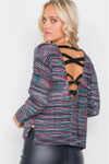 Black Multi Stripe Cotton Criss-Cross Open Back Sweater /2-2-2 - Tasha Apparel Wholesale