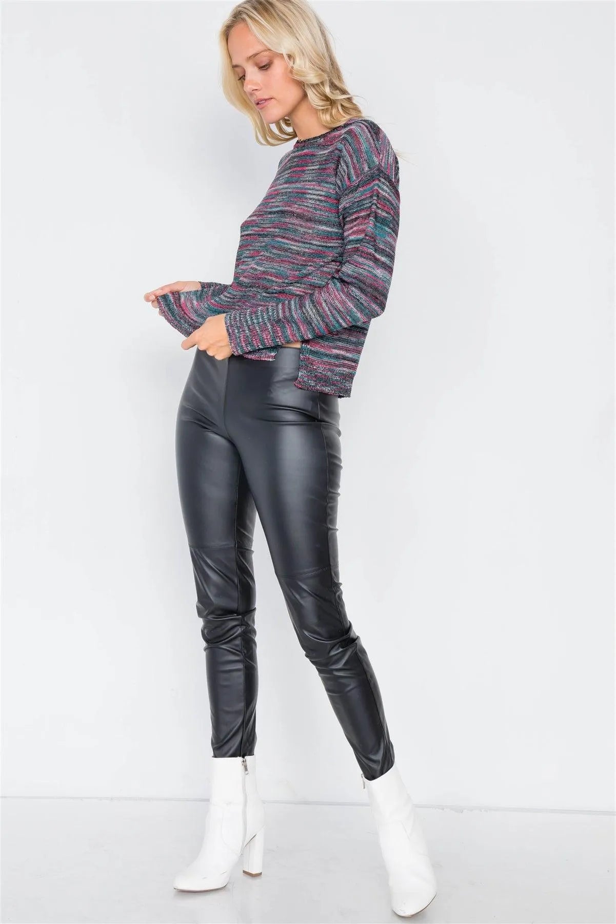 Black Multi Stripe Cotton Criss-Cross Open Back Sweater /2-2-2 - Tasha Apparel Wholesale