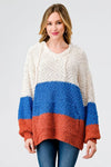 Multi Color Block Knit One Pocket Hooded Sweater /2-3-3 - Tasha Apparel Wholesale