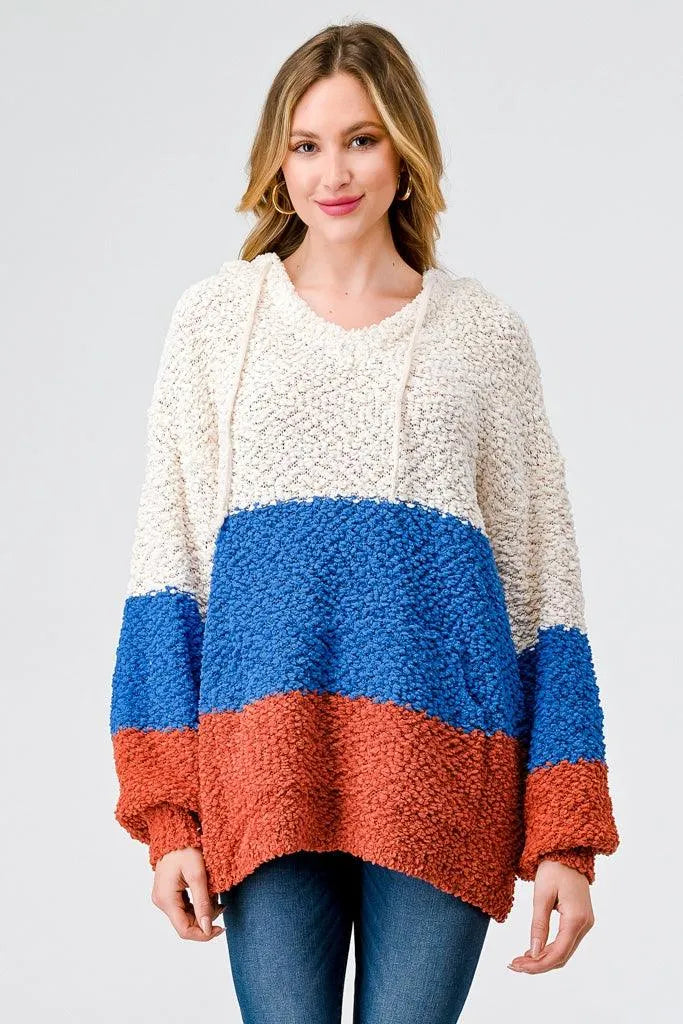 Multi Color Block Knit One Pocket Hooded Sweater /2-3-3 - Tasha Apparel Wholesale