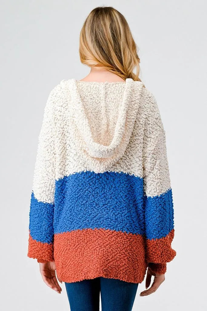Multi Color Block Knit One Pocket Hooded Sweater /2-3-3 - Tasha Apparel Wholesale