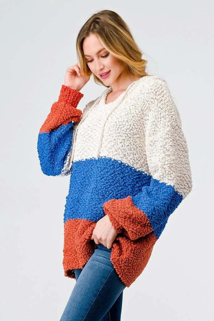 Multi Color Block Knit One Pocket Hooded Sweater /2-3-3 - Tasha Apparel Wholesale