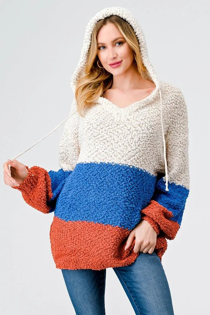 Multi Color Block Knit One Pocket Hooded Sweater /2-3-3 - Tasha Apparel Wholesale