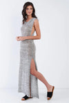 Grey Sleeveless Knit Double Slit Semi Sheer Cover Up or Maxi Dress /3-3 - Tasha Apparel Wholesale