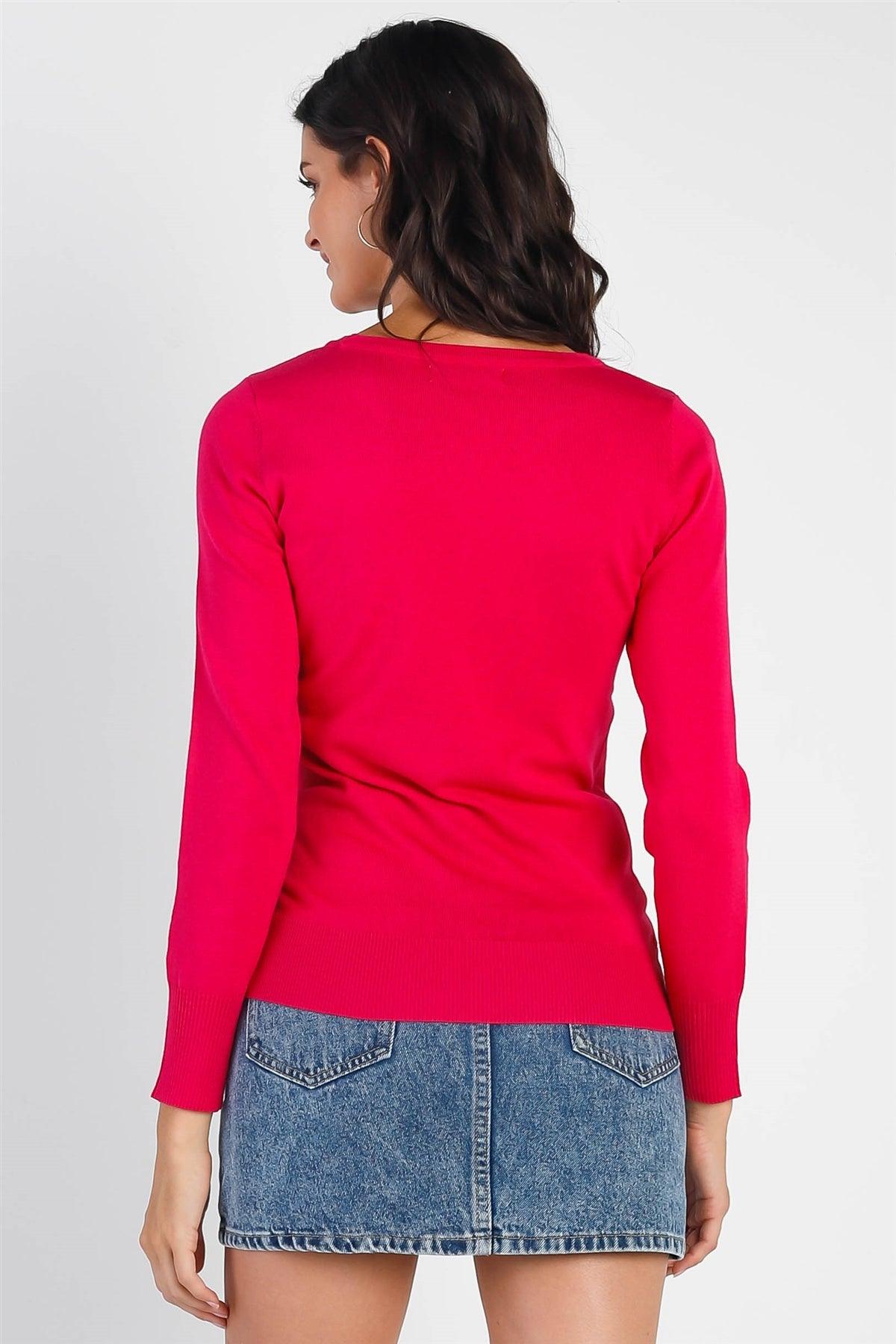 Hot Pink Knit Round Neck Sweater /1-2-2-1