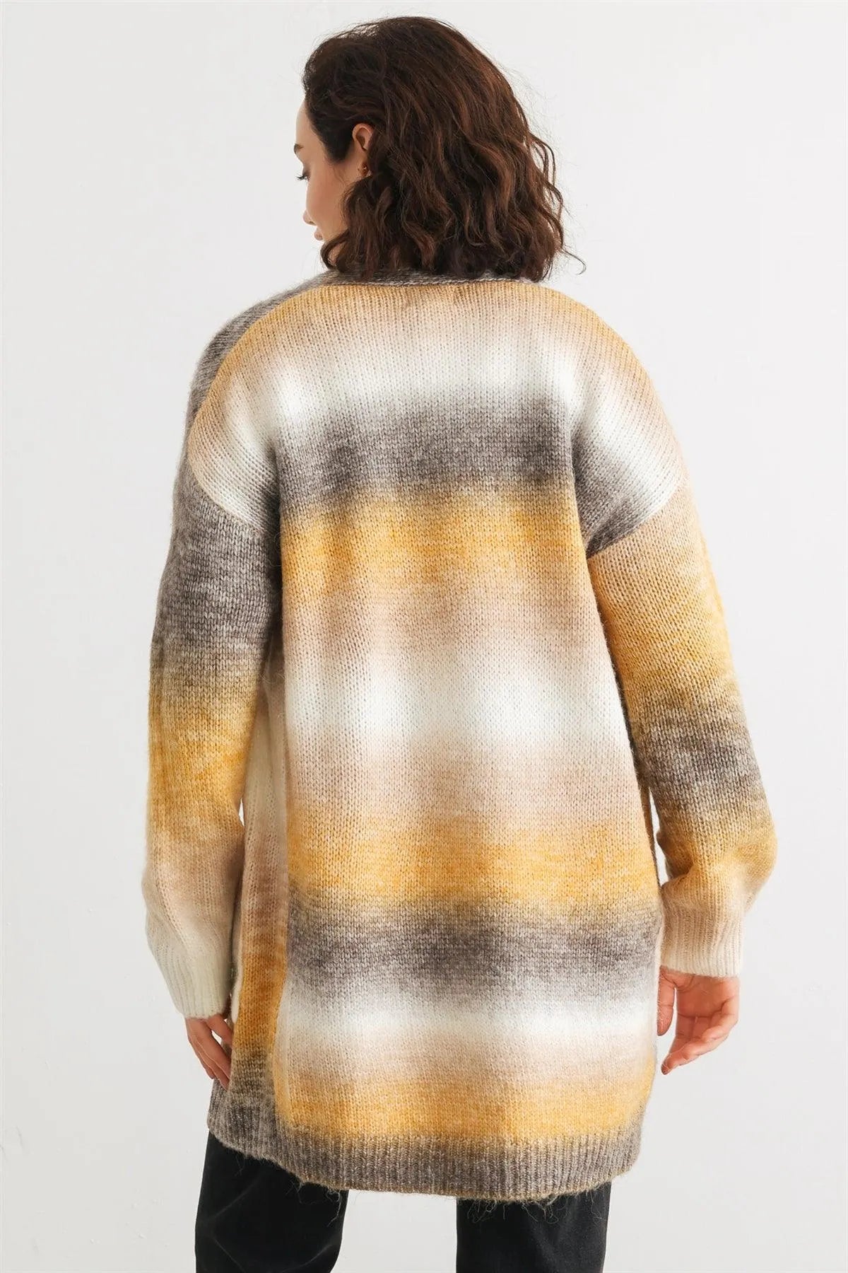 Brown Multi Knit Two Pocket Open Front Cardigan /2-2-2 - Tasha Apparel Wholesale