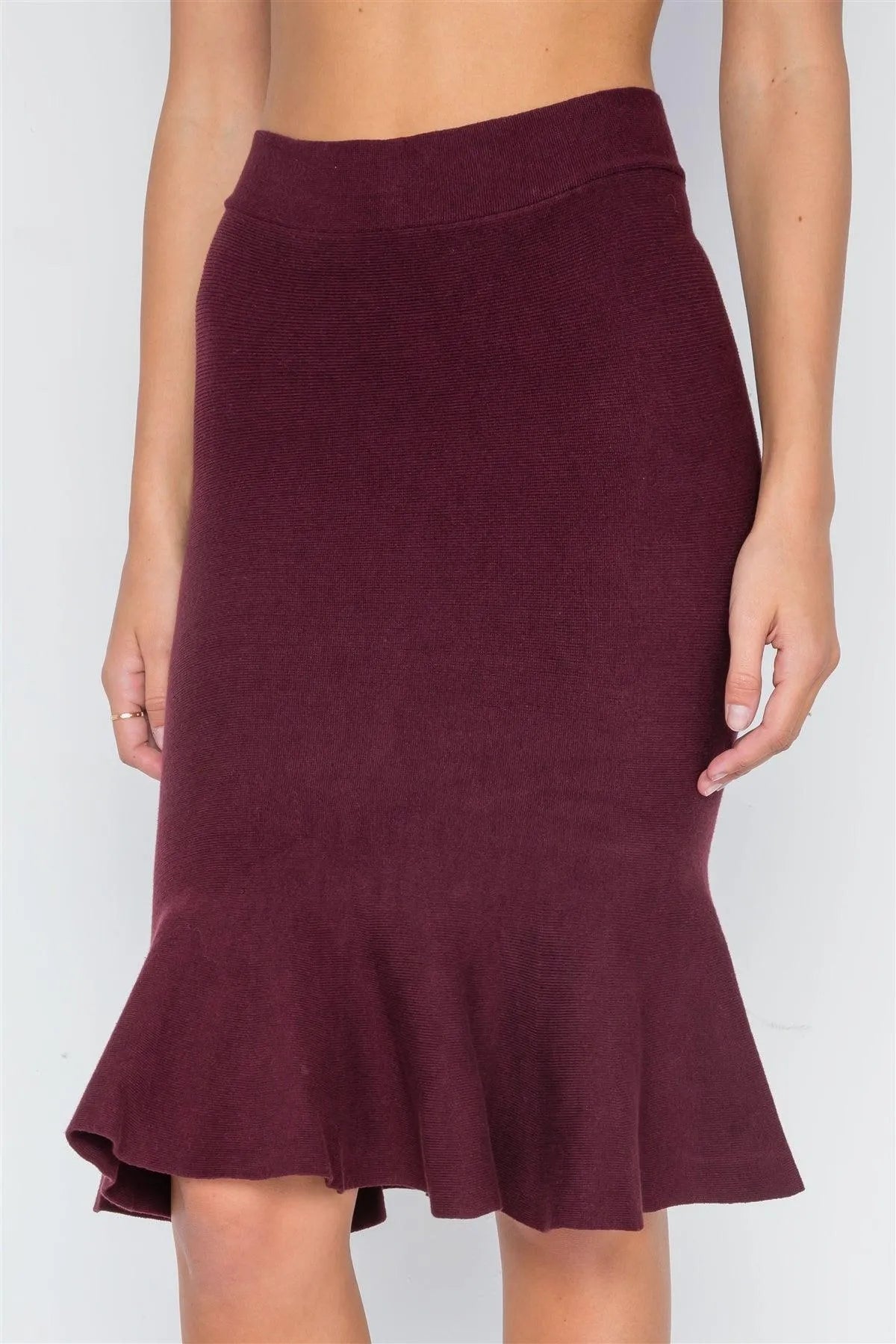Burgundy Ribbed Knit Midi Skirt /4-2 - Tasha Apparel Wholesale