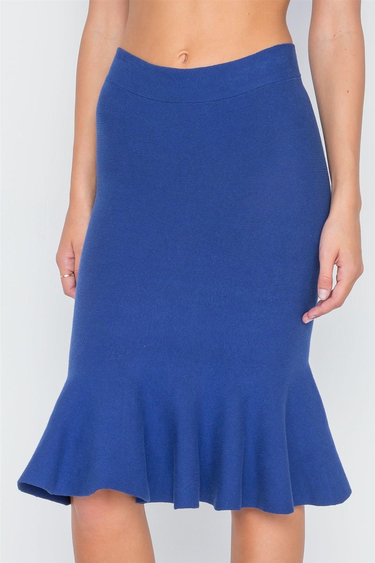 Blue Ribbed Knit Midi Skirt /4-2