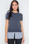 Navy Short Sleeve Combo Stripe Sweater /4-2 - Tasha Apparel Wholesale
