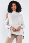 Silver Peek-A-Boo Shoulder Turtle Neck Sweater /4-2 - Tasha Apparel Wholesale