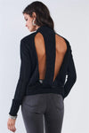 Black Cozy Cashmere Open Back Angel Wing Cut Long Sleeve Soft Sweater /4-2 - Tasha Apparel Wholesale