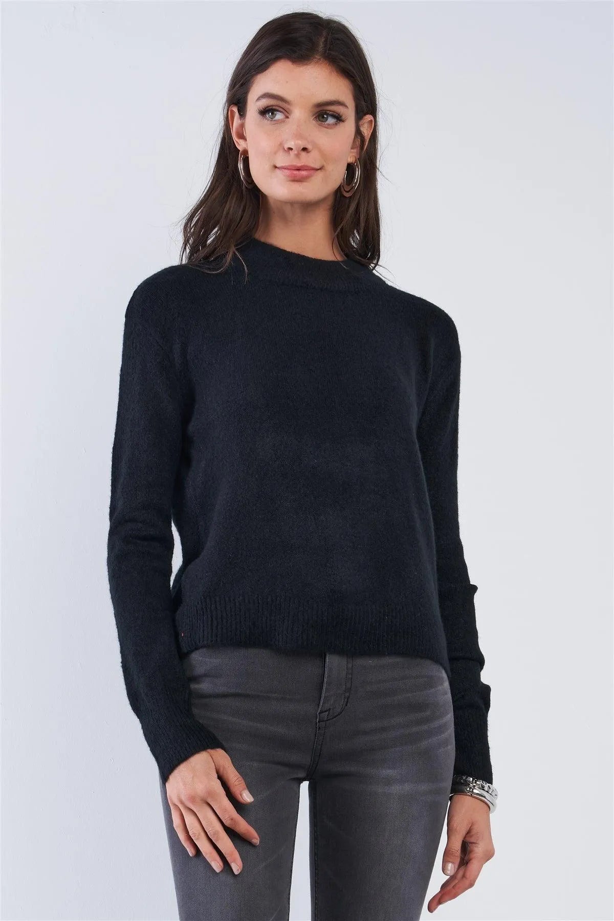 Black Cozy Cashmere Open Back Angel Wing Cut Long Sleeve Soft Sweater /4-2 - Tasha Apparel Wholesale