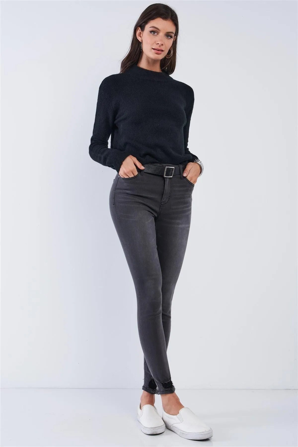 Black Cozy Cashmere Open Back Angel Wing Cut Long Sleeve Soft Sweater /4-2 - Tasha Apparel Wholesale