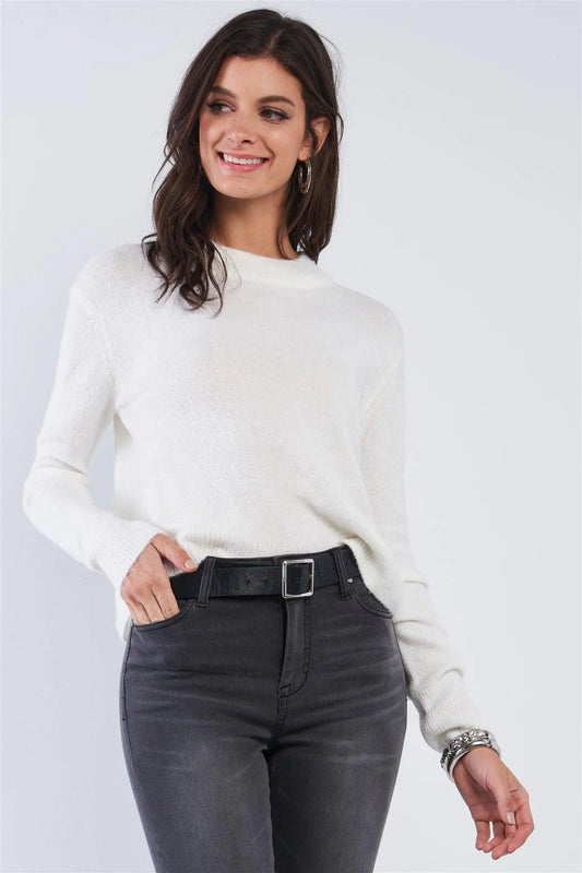Whip Cream Cashmere Cozy Open Back Angel Wing Cut Long Sleeve Soft Sweater /4-2 - Tasha Apparel Wholesale