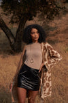 Camel Animal Print Long Sleeve Fuzzy Open Front Cardigan Sweater /4-2 - Tasha Apparel Wholesale