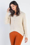 Ivory Knit Zip-Down Detail Long Sleeve Sweater /4-2
