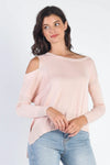 Light Pink Knit Cold Shoulder Long Sleeve Top /3-2-1 - Tasha Apparel Wholesale