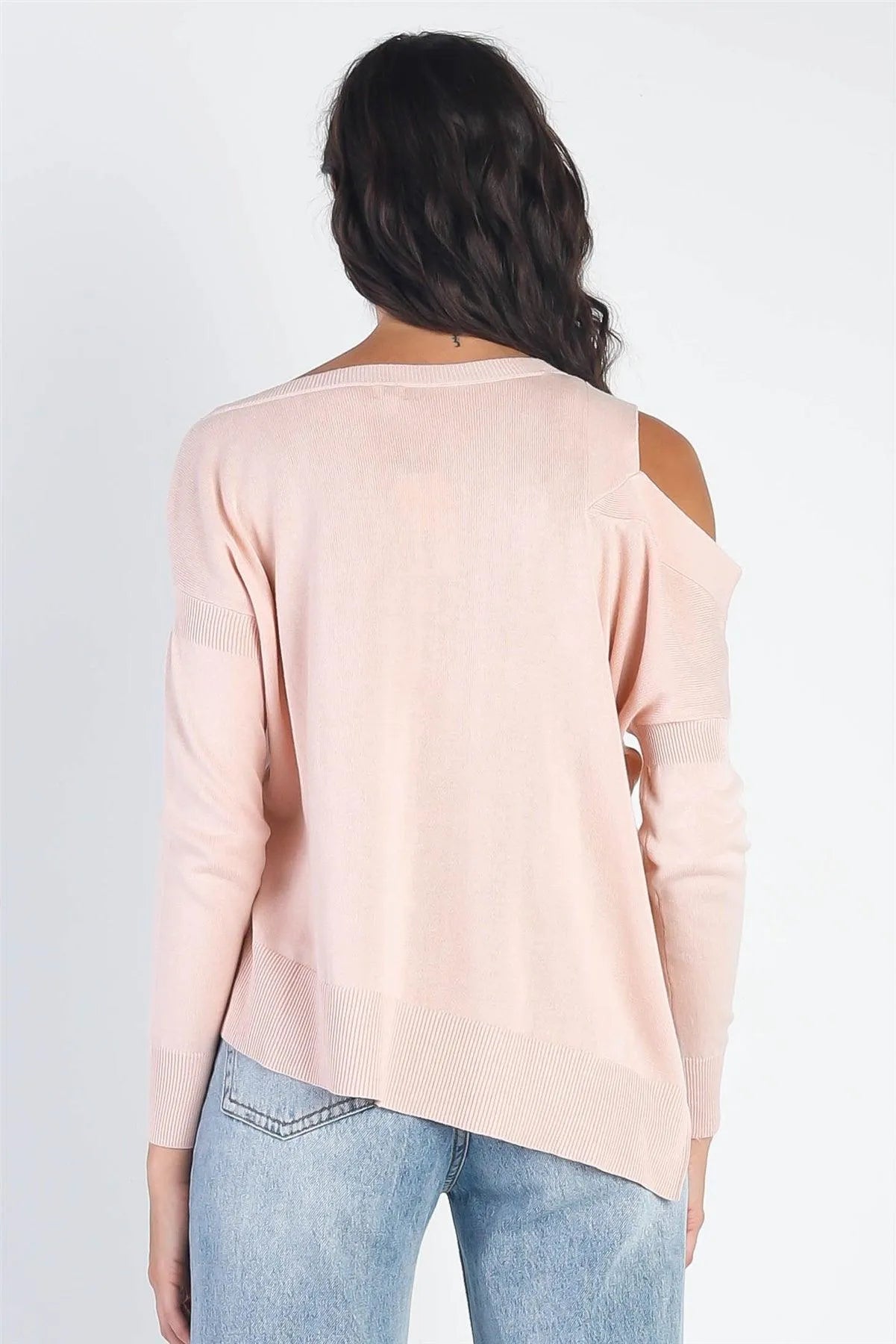 Light Pink Knit Cold Shoulder Long Sleeve Top /3-2-1 - Tasha Apparel Wholesale