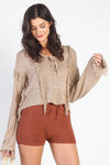 Sand Knit Trim Detail Self-Tie V-Neck Sweater /5-1 - Tasha Apparel Wholesale