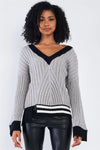 Concrete Grey Thick Plush Knit Black Block Stripped Sweater /4-2 - Tasha Apparel Wholesale