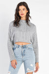 Light Grey Zip-Up Cable Long Sleeve Crop Sweater /4-2 - Tasha Apparel Wholesale