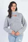 Grey Button Up Turtle Neck Long Sleeve Sweater /5 - Tasha Apparel Wholesale