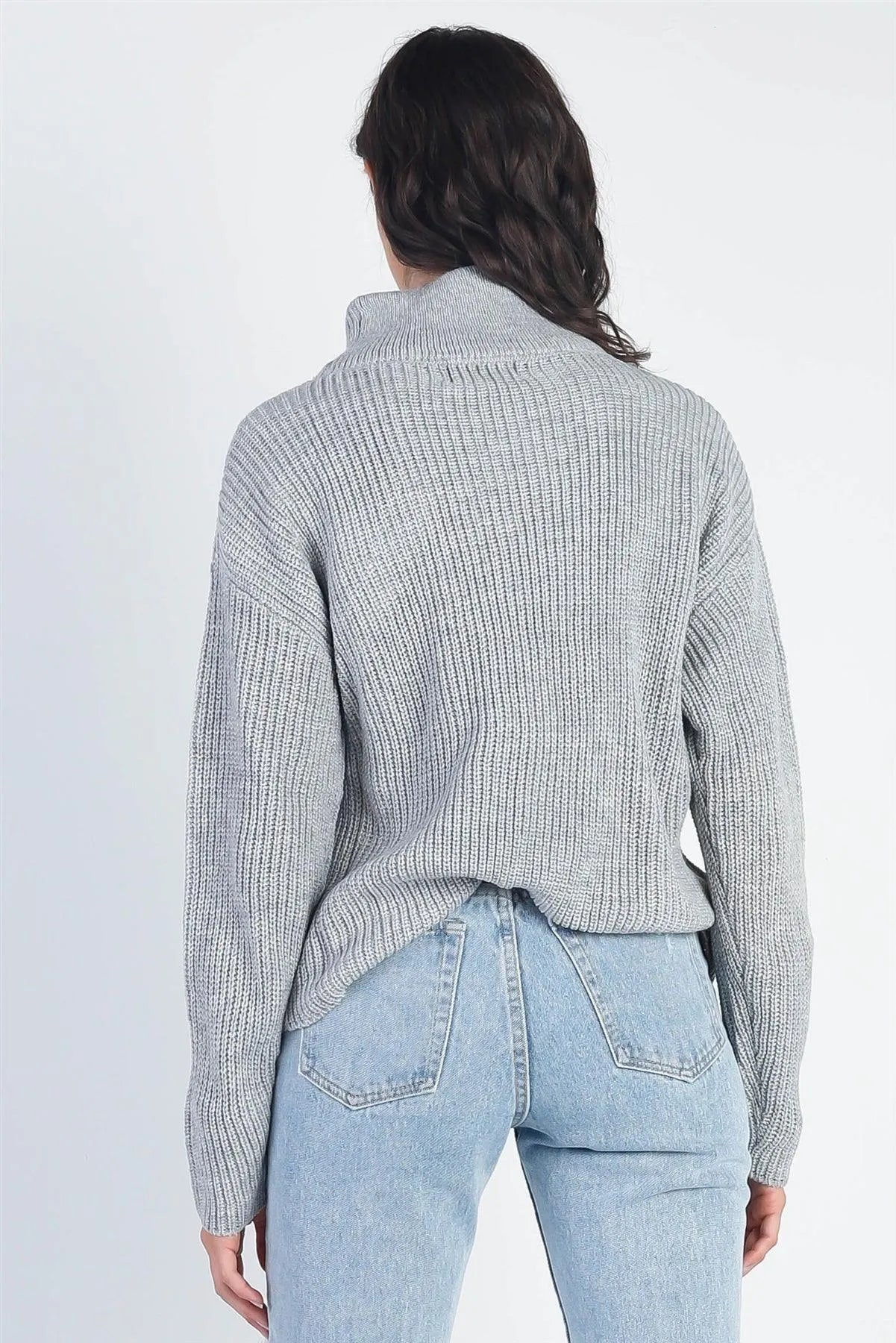 Grey Button Up Turtle Neck Long Sleeve Sweater /5 - Tasha Apparel Wholesale