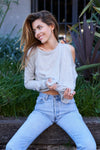 Heather Grey Asymmetrical Hem Seamed Sweater - Tasha Apparel Wholesale