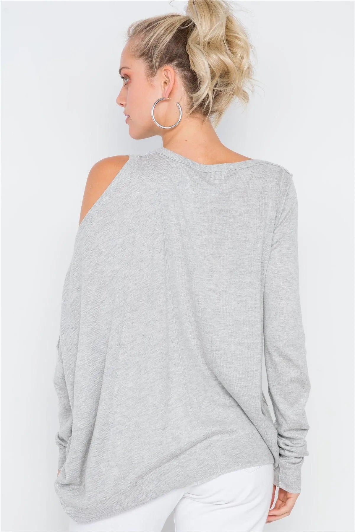 Heather Grey Asymmetrical Hem Seamed Sweater - Tasha Apparel Wholesale