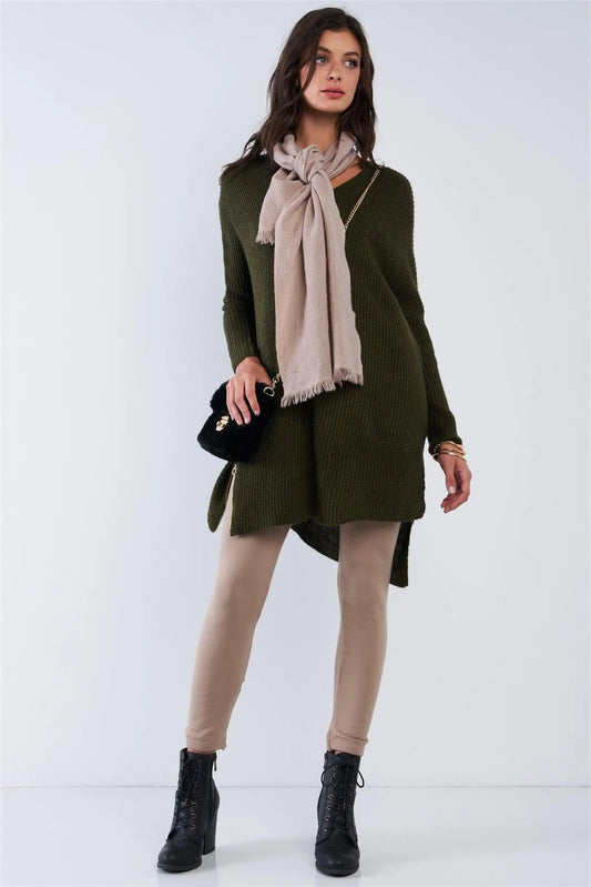 V-Neck Asymmetrical Oversized Long Sleeve Knit Top - Tasha Apparel Wholesale