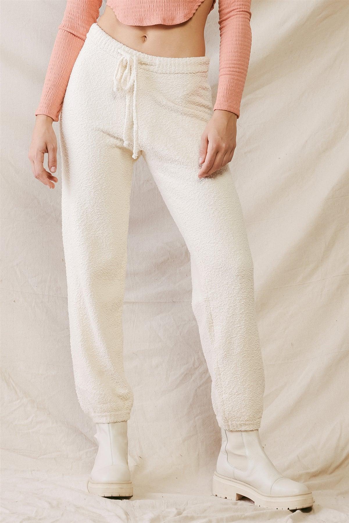Cream Soft To Touch Elasticized Waist Pants /2-2