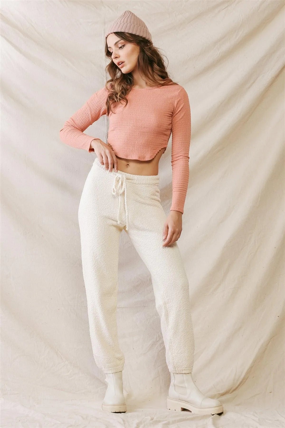 Cream Soft To Touch Elasticized Waist Pants /3-2-1 - Tasha Apparel Wholesale