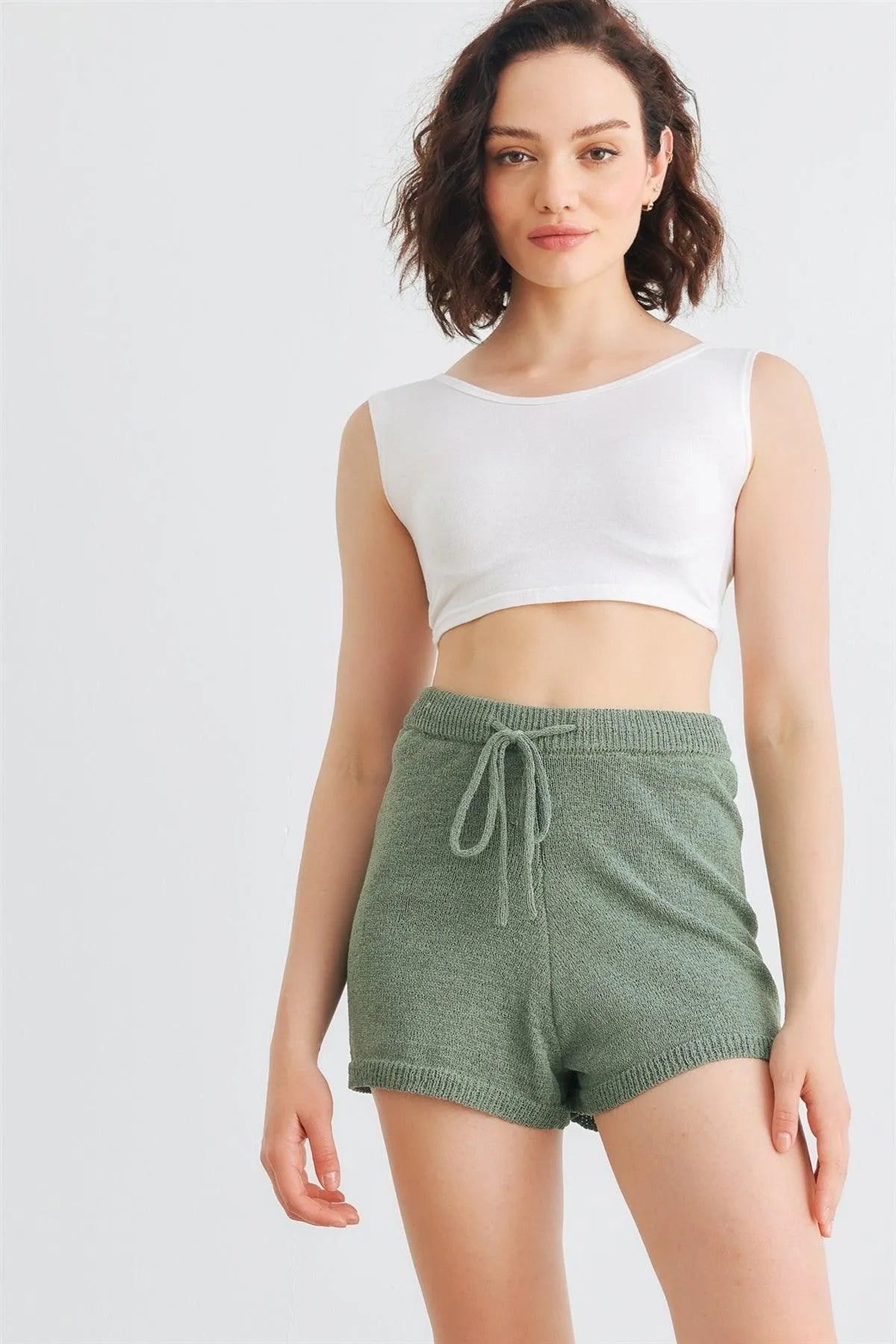 Dusty Green Knit High Waist Shorts - Tasha Apparel Wholesale