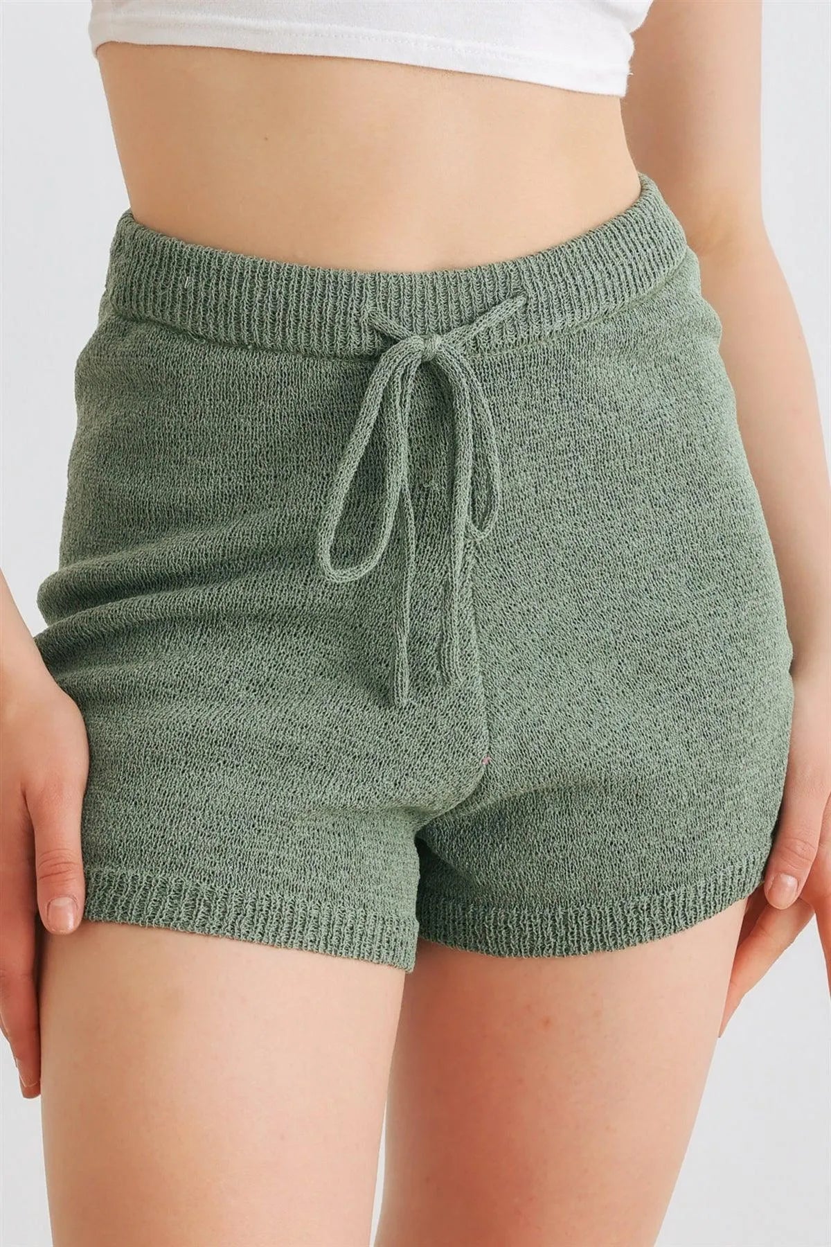 Dusty Green Knit High Waist Shorts - Tasha Apparel Wholesale
