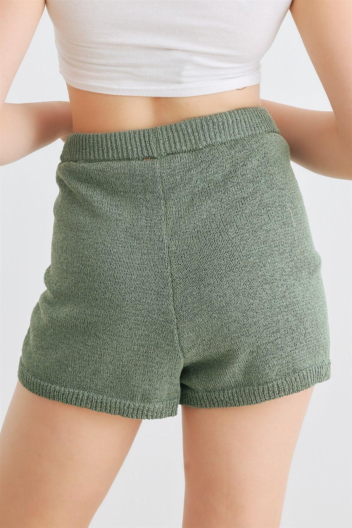 Dusty Green Knit High Waist Shorts /1-2-2-1