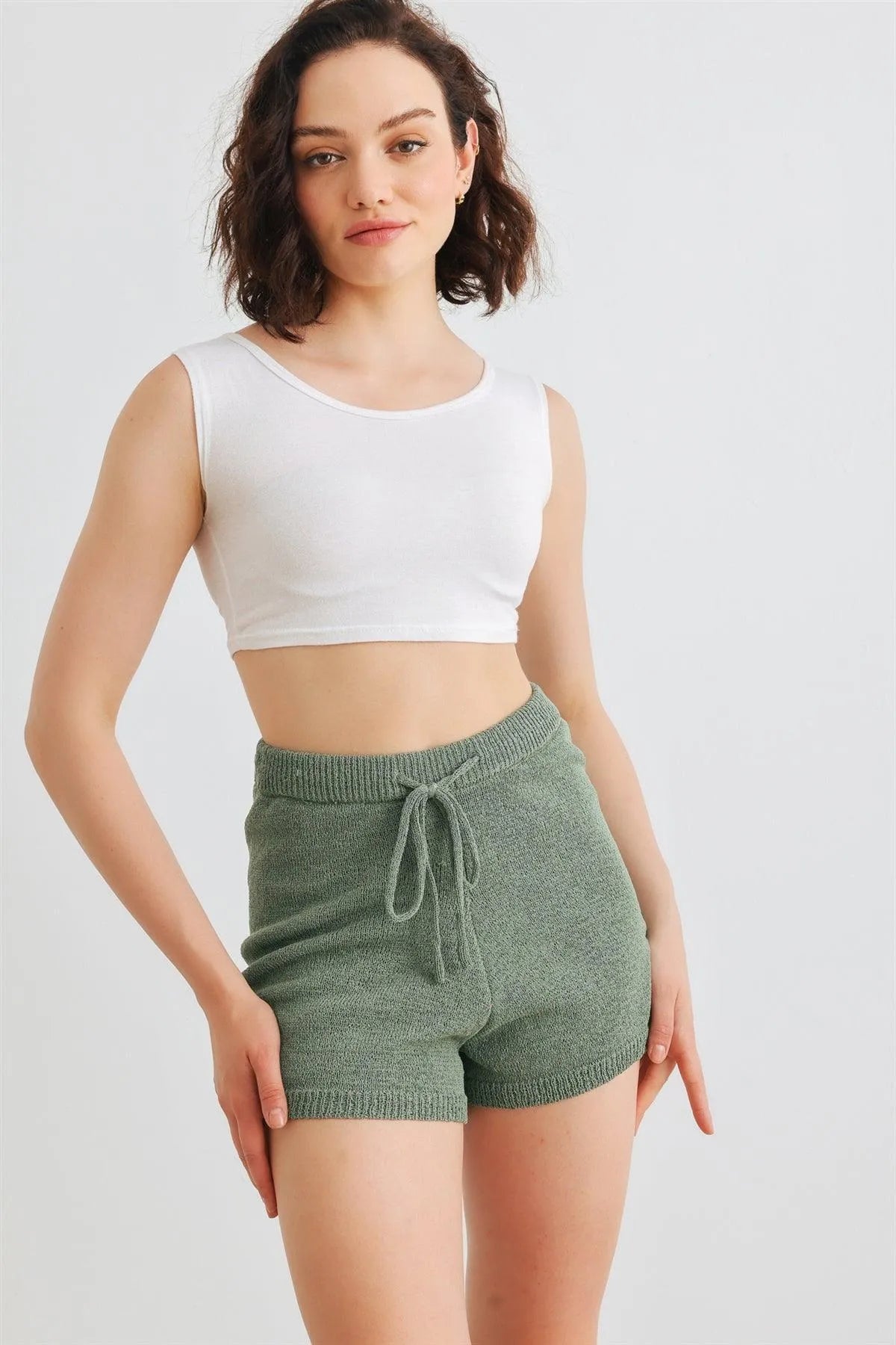 Dusty Green Knit High Waist Shorts - Tasha Apparel Wholesale