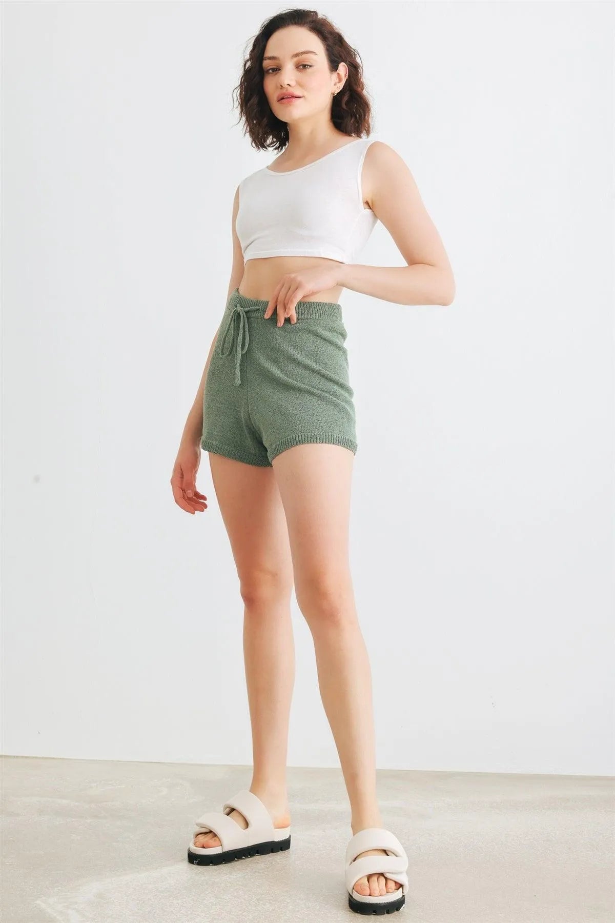 Dusty Green Knit High Waist Shorts - Tasha Apparel Wholesale