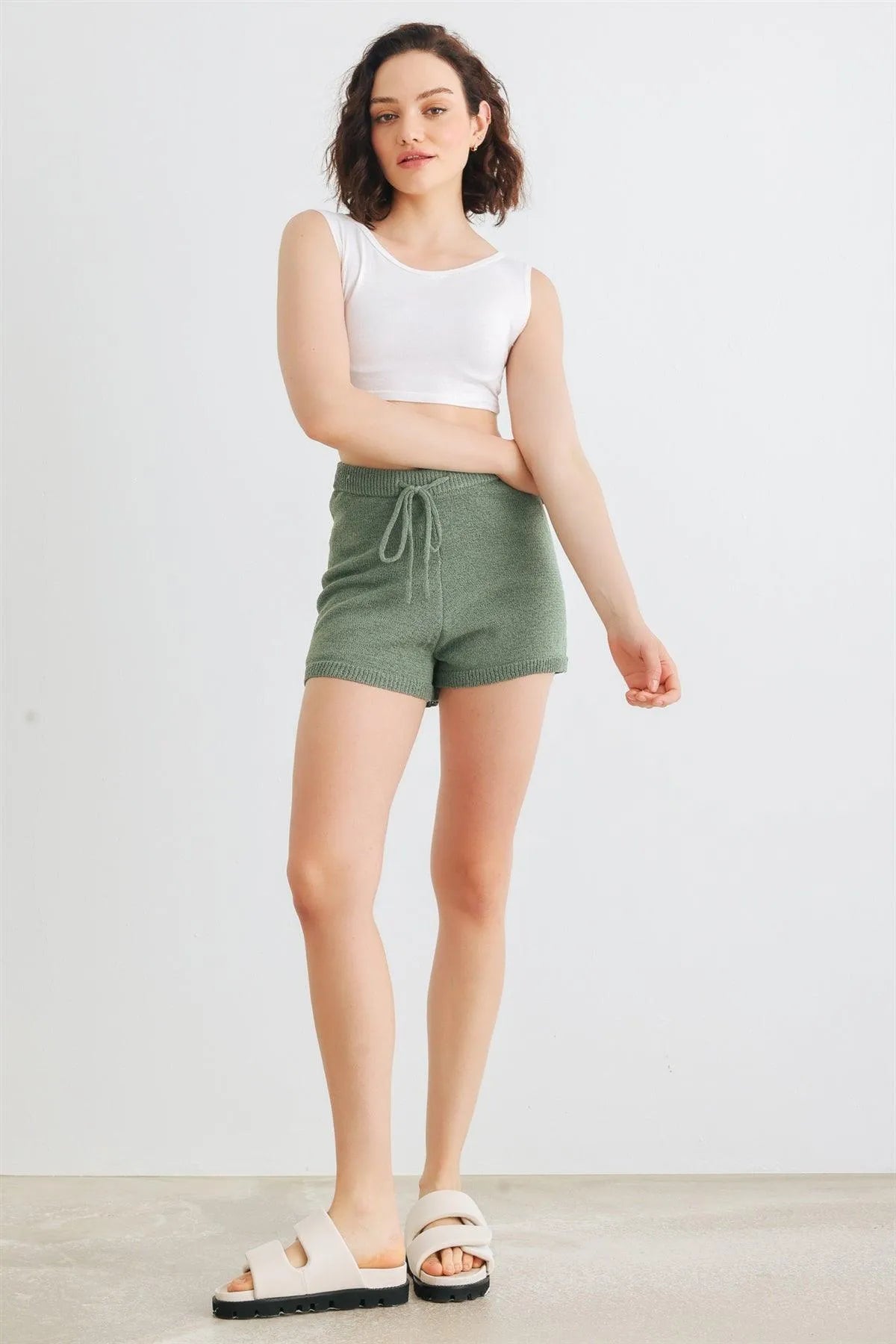 Dusty Green Knit High Waist Shorts - Tasha Apparel Wholesale