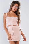 Fuzzy Cotton Candy Pink Zipper Cami Strap Crop Top Mini Skirt Set /3-2-1 - Tasha Apparel Wholesale