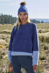 Blue Color Bock Long Balloon Sleeve Relaxed Chenille Sweater /2-2-2 - Tasha Apparel Wholesale