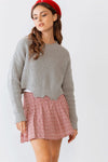 Grey Torn Edge Long Sleeve Crop Knit Top /3-2-1 - Tasha Apparel Wholesale