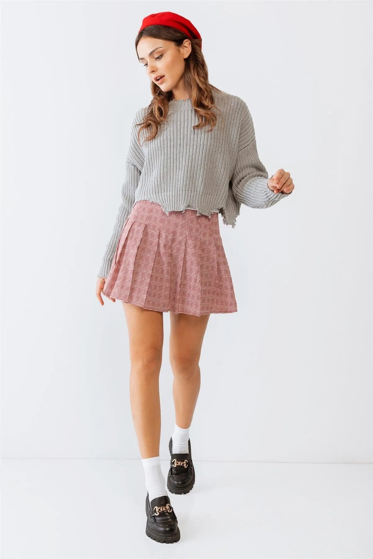 Grey Torn Edge Long Sleeve Crop Knit Top /3-2-1 - Tasha Apparel Wholesale