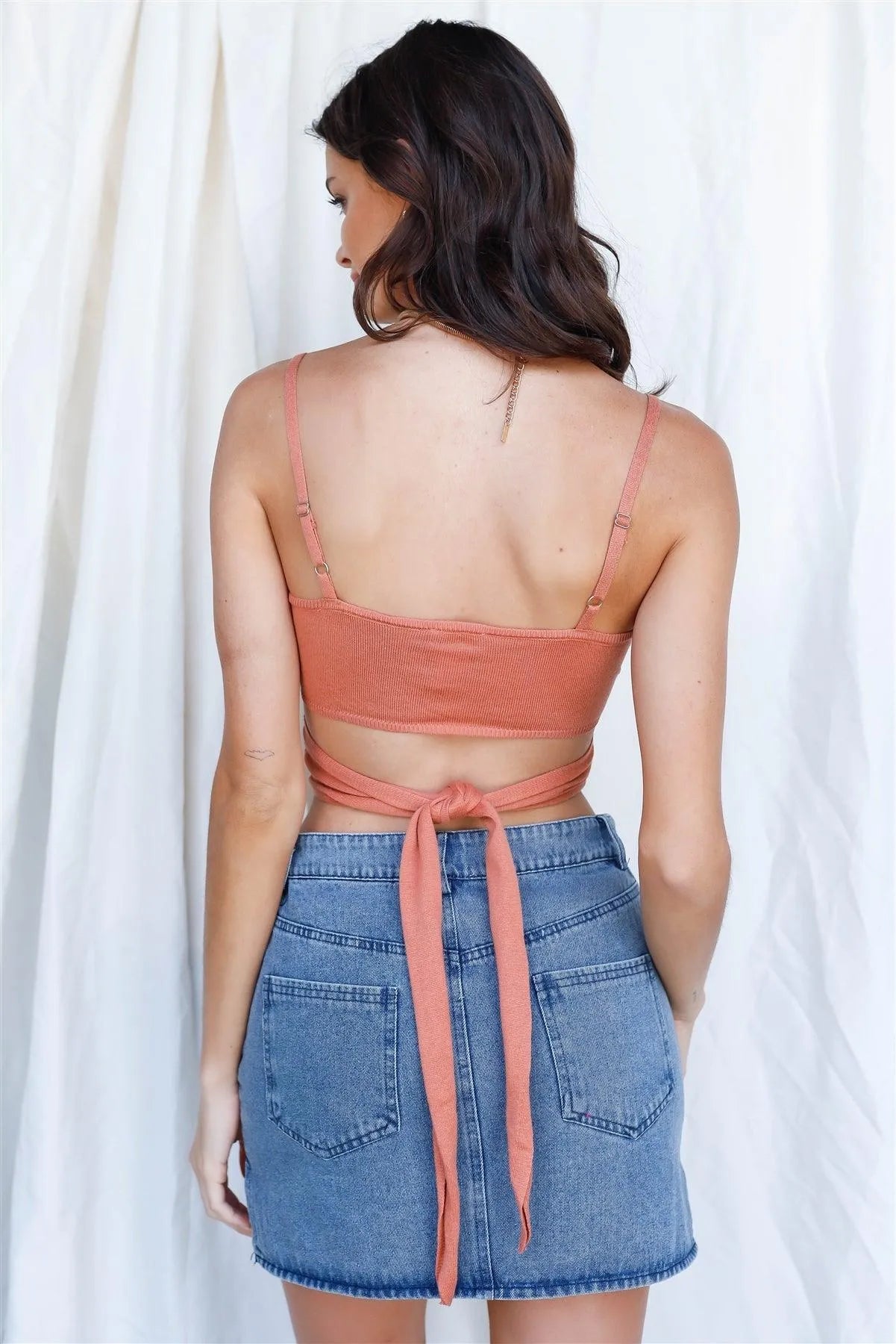 Light Rust Knit Bow Detail Cut-Out Back Tie Sleeveless Top /3-2-1 - Tasha Apparel Wholesale