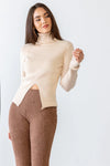 Cream Ribbed Viscose Blend Turtle Neck Long Sleeve Front Slit Top /3-2-1 - Tasha Apparel Wholesale