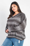 Junior Plus Grey & Black Gradient Knit V-Neck Sweater /3-2-1 - Tasha Apparel Wholesale