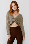 Sage Knit Twisted Detail Long Sleeve Crop Sweater /3-2-1 - Tasha Apparel Wholesale