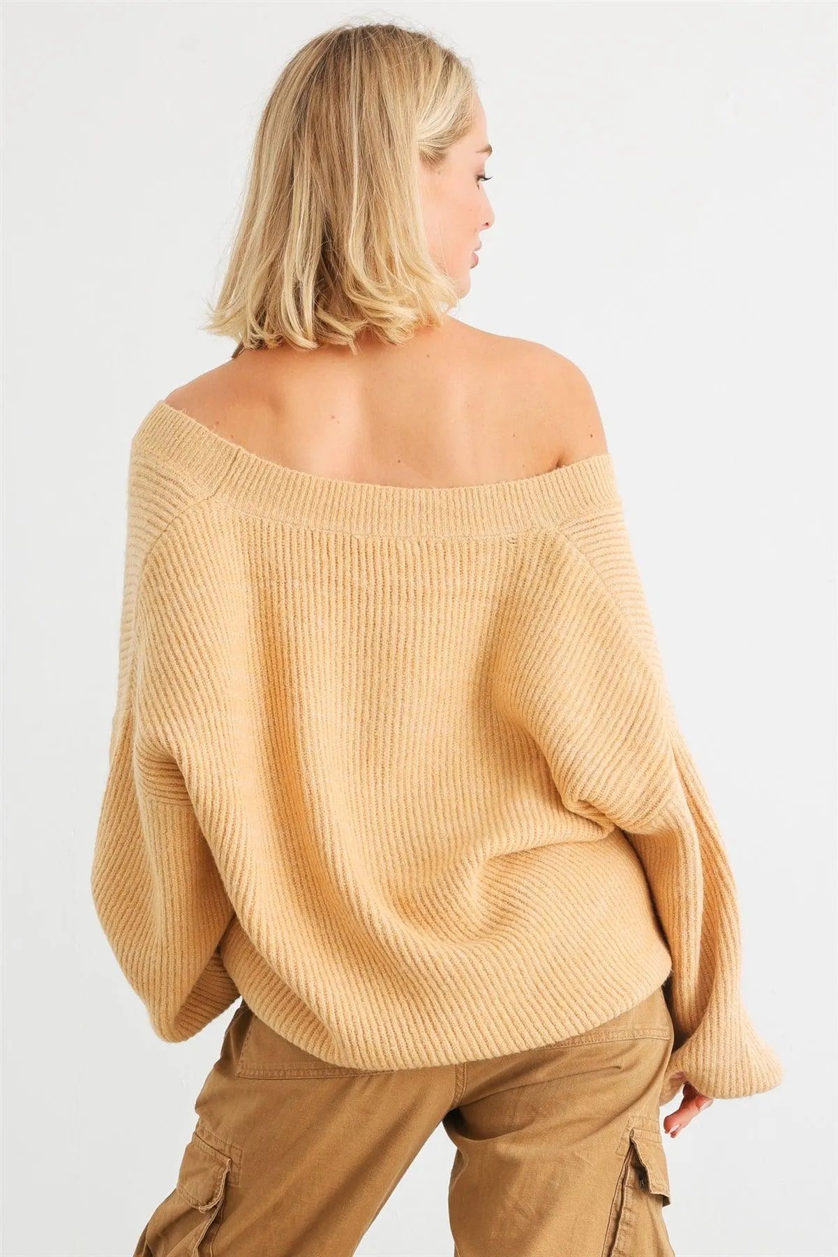 Yellow Knit Ribbed Long Sleeve Relax Fit Sweater /1-2-1 - Tasha Apparel Wholesale