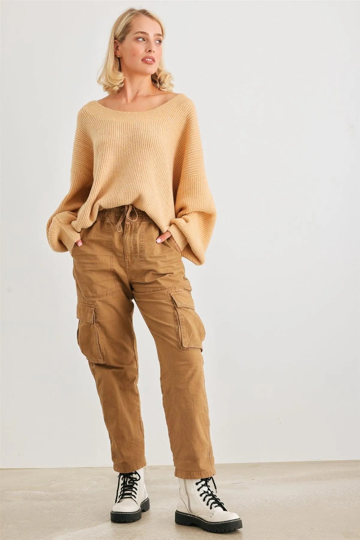 Yellow Knit Ribbed Long Sleeve Relax Fit Sweater /1-2-1 - Tasha Apparel Wholesale