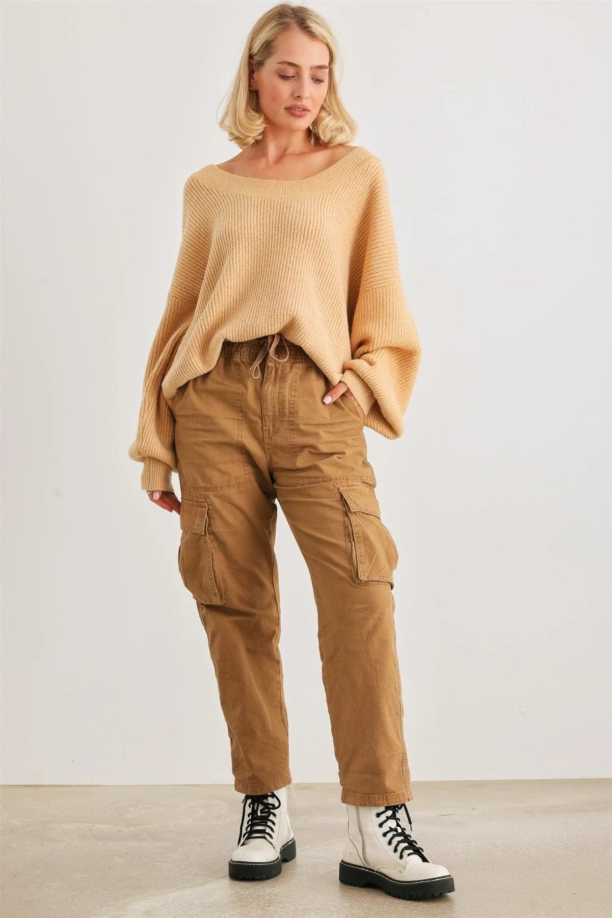 Yellow Knit Ribbed Long Sleeve Relax Fit Sweater /1-2-1 - Tasha Apparel Wholesale